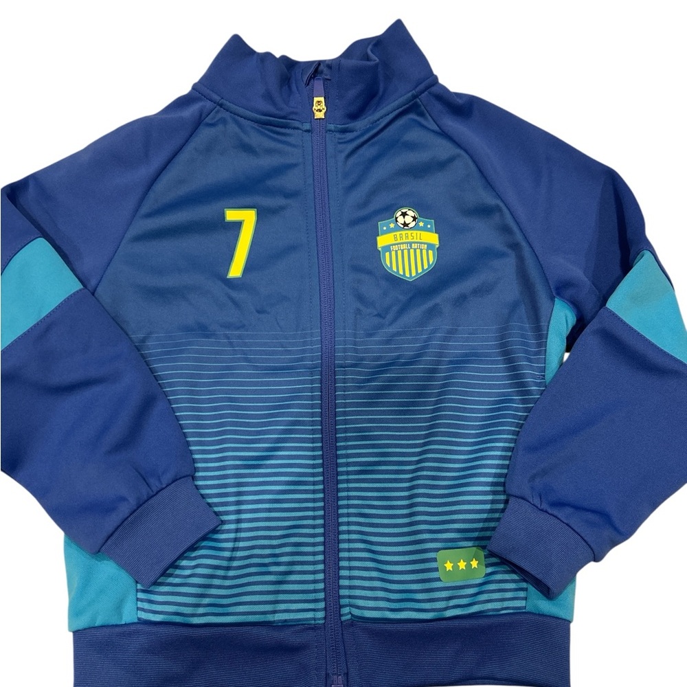 Brasil Football Nation Kids Track Jacket Blue Teal Soccer Zip Up Size 5T 6 NEW